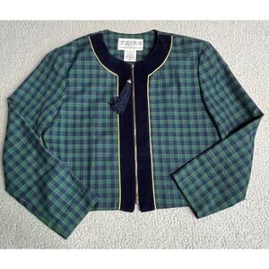 Vintage Jessica Howard Jacket Blazer 12 Petite Large Plaid Zip Up Blue 80s Retro